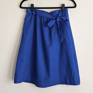 J. Crew Blue Linen Bow A-Line Midi Skirt